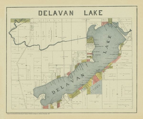 Delavan Lake 1921 PMADel - Framed Antique Map / Artwork from Interior Elements, Eagle WI