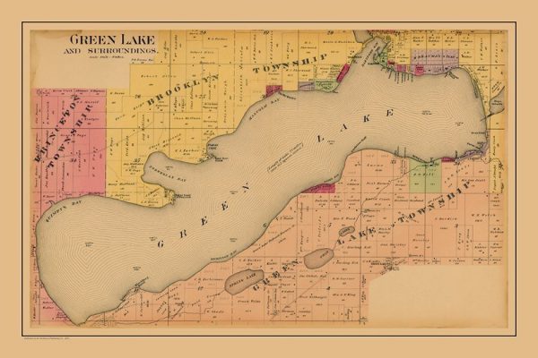 Green Lake PMGL1 - Framed Antique Map / Artwork from Interior Elements, Eagle WI