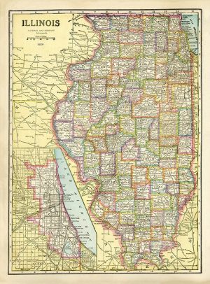 Illinois Map MIL - Framed Antique Map / Artwork from Interior Elements, Eagle WI