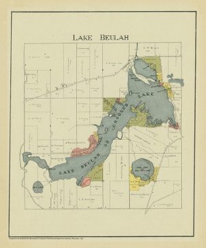 Lake Beulah 1921 PMALB - Framed Antique Map / Artwork from Interior Elements, Eagle WI