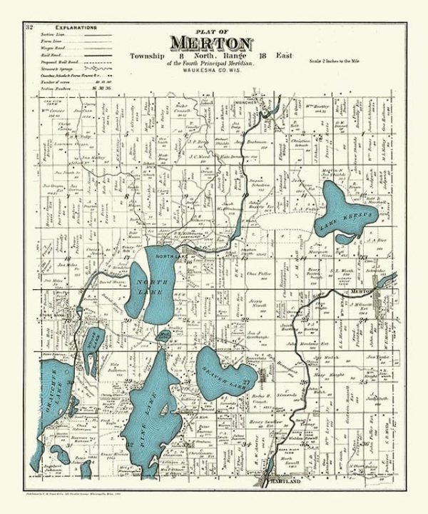 Merton 1891 PMWMer2 - Framed Antique Map / Artwork from Interior Elements, Eagle WI