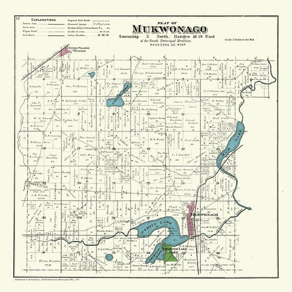 Mukwonago 1891 PMWMuk - Framed Antique Map / Artwork from Interior Elements, Eagle WI