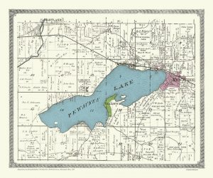 Pewaukee Lake 1891 PMWPL - Framed Antique Map / Artwork from Interior Elements, Eagle WI