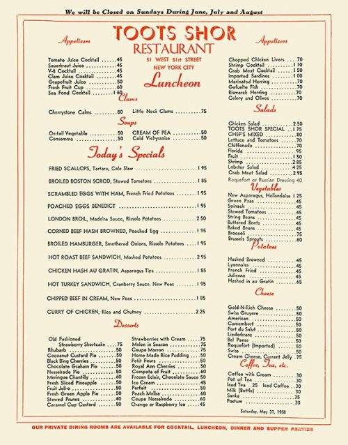 Toots Shore Menu - Interior Elements