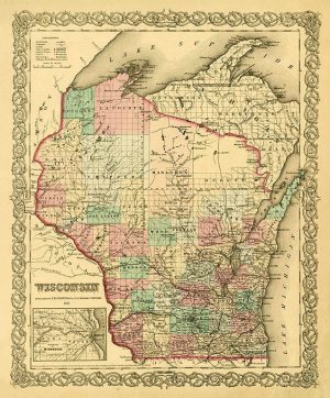 Wisconsin Map 1855 MWM55 - Framed Antique Map / Artwork from Interior Elements, Eagle WI