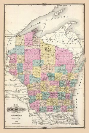 Wisconsin Map 1878 MWM78 - Framed Antique Map / Artwork from Interior Elements, Eagle WI