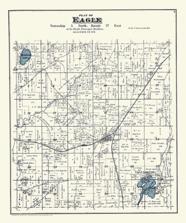Eagle-Springs-Lake-Map-PMWESL - Framed Antique Map / Artwork from Interior Elements, Eagle WI