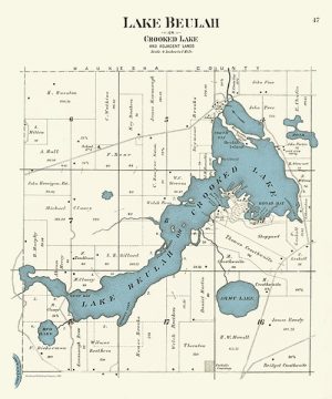 Lake-Beaulah-1891-Map-PMLB - Framed Antique Map / Artwork from Interior Elements, Eagle WI
