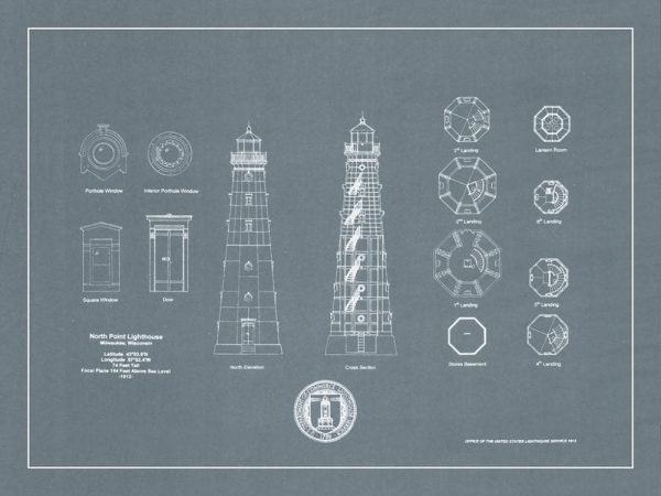 Nautical-Ship-Lighthouse-Blueprint-BP6 - Framed Vintage Artwork from Interior Elements, Eagle WI