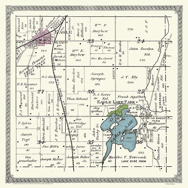 Plat-Map-Eagle-Springs-Lake-1891-PMESL21891 - Framed Antique Map / Artwork from Interior Elements, Eagle WI