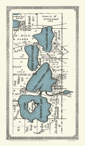 Plat-Map-Nebobim-Nashotah-Lakes-1891-PMNNL1891 - Framed Antique Map / Artwork from Interior Elements, Eagle WI