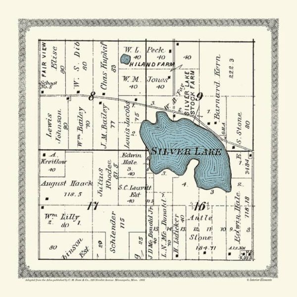 Plat-Map-Silver-Lake-1891-PMSL1891 - Framed Antique Map / Artwork from Interior Elements, Eagle WI