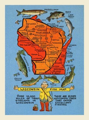 Wisconsin-Fish-Map-FishWFM - Framed Vintage Artwork from Interior Elements, Eagle WI