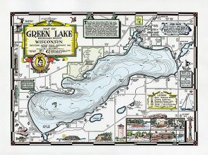 green-lake-map-fun-glmf-Framed Vintage Artwork from Interior Elements, Eagle WI