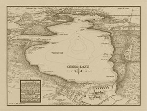 Lake-Geneva-Geneva-Lake-Map-Sepia-LGGLMS-Framed Vintage Artwork from Interior Elements, Eagle WI
