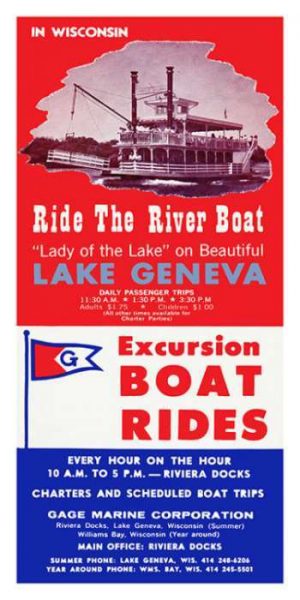 Lake-Geneva-Geneva-Lake-River-Boat-LGGLRB-Framed Vintage Artwork from Interior Elements, Eagle WI
