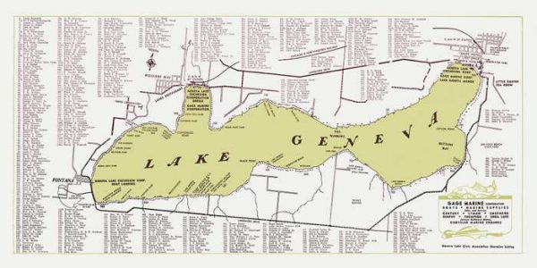 Lake-Geneva-Green-Map-LGGM-Framed Vintage Artwork from Interior Elements, Eagle WI