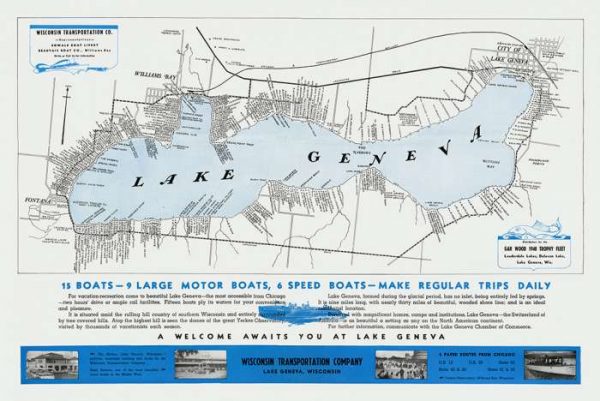 lake-geneva-map-2-1940-lgm21940-Framed Vintage Artwork from Interior Elements, Eagle WI