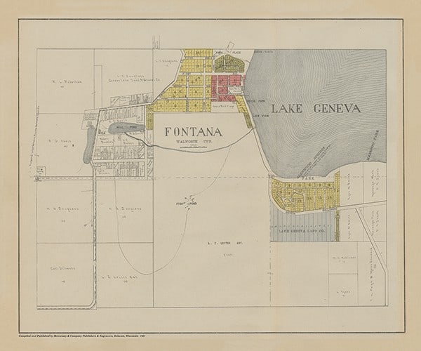 plat-map-fontana-1921-pmaf1921-Framed Vintage Artwork from Interior Elements, Eagle WI