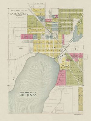 plat-map-lake-geneva-city-map-pmahlgc-Framed Vintage Artwork from Interior Elements, Eagle WI