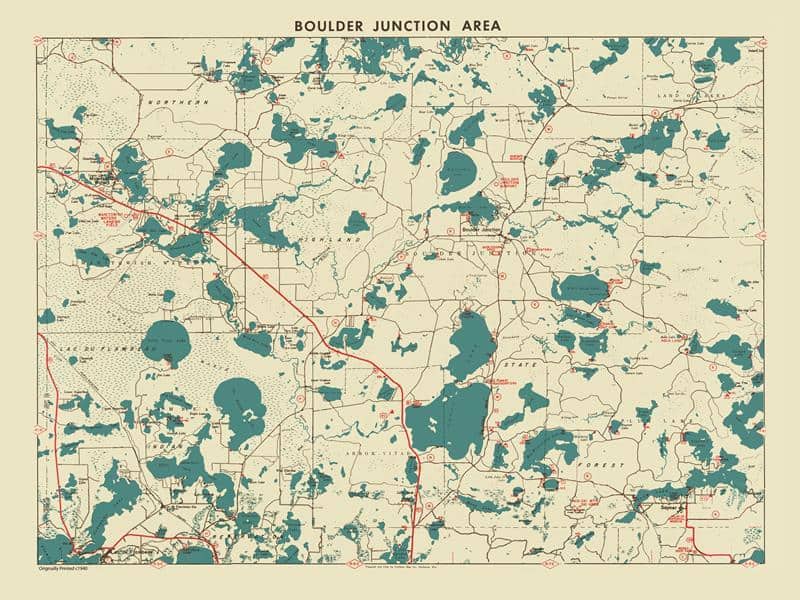 Boulder Junction 24x32 Framed Map from Interior Elements, Eagle WI