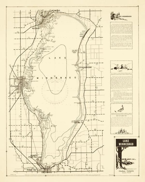 Lake Winnebago 24x30 Framed Map from Interior Elements, Eagle WI