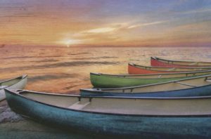 Colored Boats at Sunset